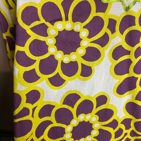 Boden Size 12 Ibiza Kaftan Floral Tunic Dress Ric Rac Trim Purple Yellow Retro - Picture 2 of 7